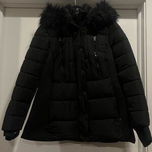 Michael Kors Black Puffer Coat with Black Fur Women Size 1X